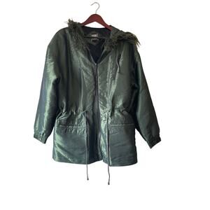 Vintage 90s green Greg bell lamb fur hood nylon‎ thick jacket medium